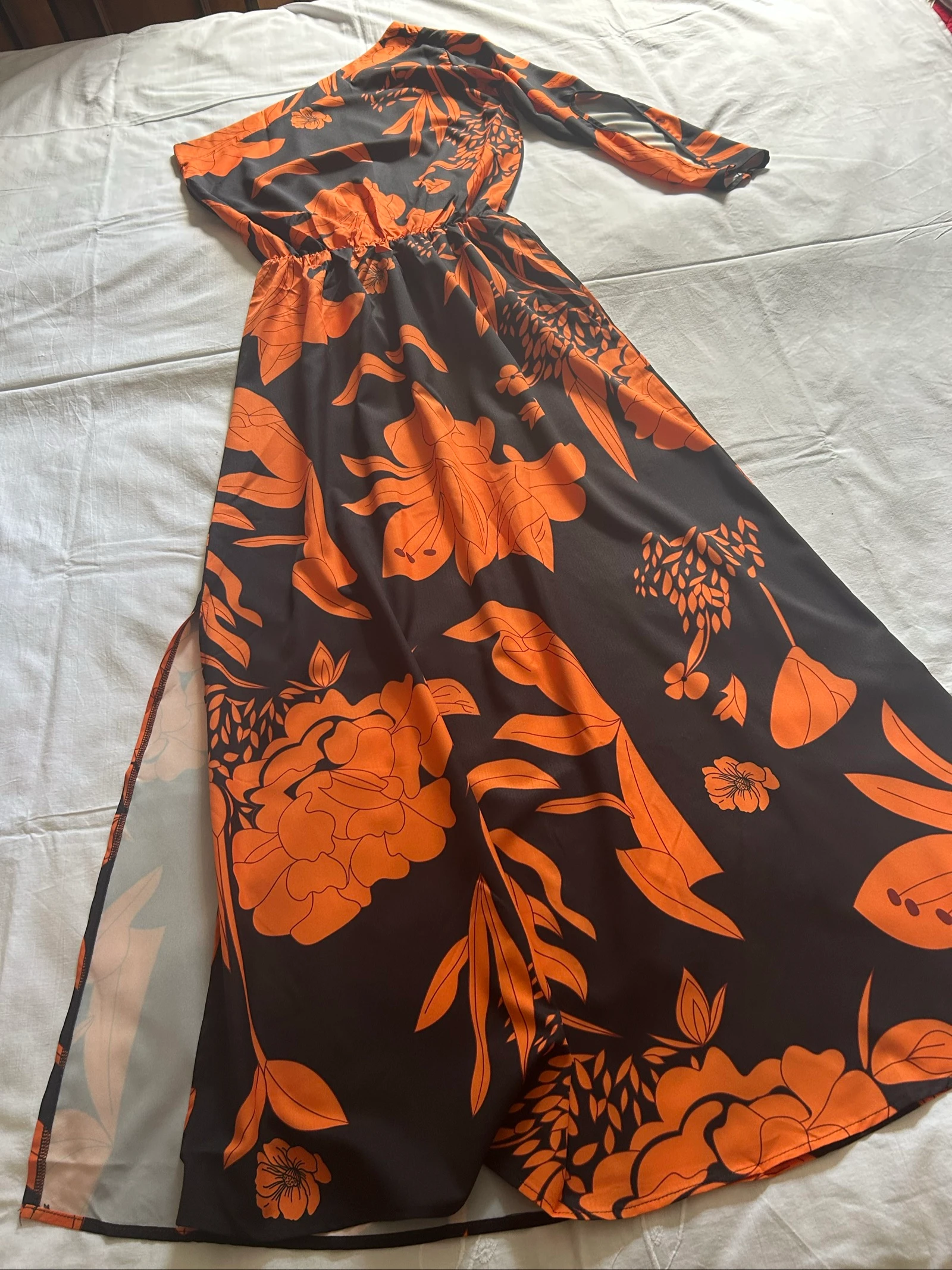Long Asymmetrical Floral Maxi Dress 🖤🧡